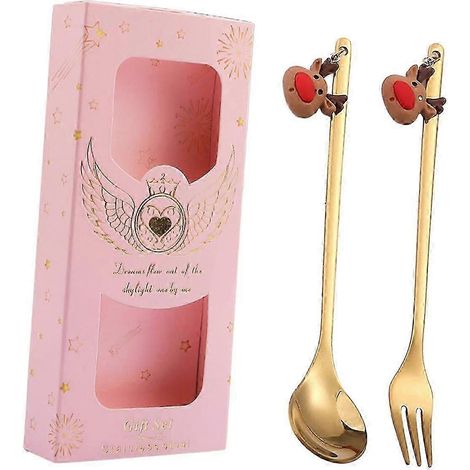 Cuillère et fourchette à dessert de Noël en acier inoxydable, idéales pour un goûter, un restaurant ou une glace.-Elk (1/5)