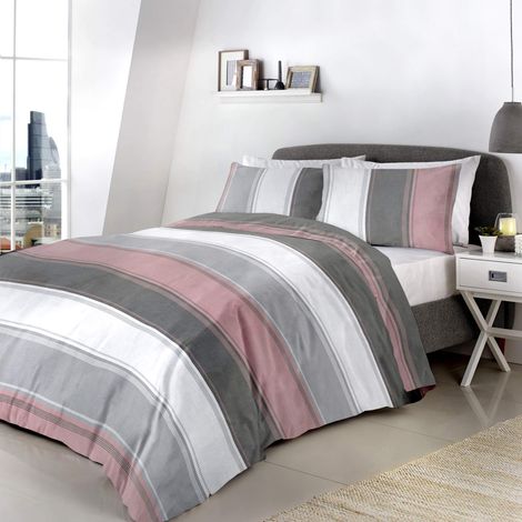 Housse de Couette à Larges Rayures Gris (1/3)