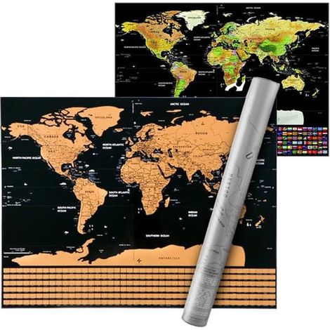 BelleRise - Carte à gratter / Carte du monde - 82 x 59 cm Or (1/5)