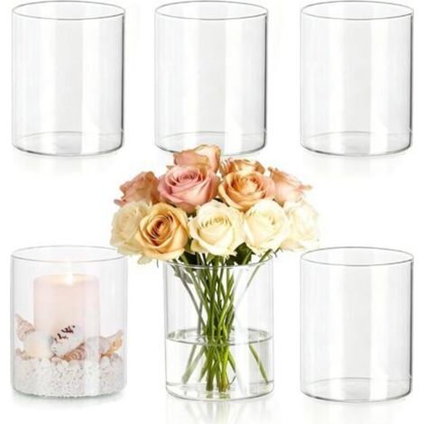 Vase Cylindrique en Verre Transparent, Lot de 6 Pots de Fleurs en Verre, 8 x 6,5 cm Vase Transparent, Décoration de Table, Vase en Verre, pour Fleurs, Décoration de Salon pour Mariage (1/5)