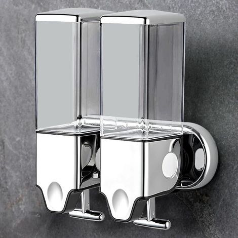 Shampoo- und Conditioner-Spender, 2 x 500 ml, Wandmontage ohne Bohren, manueller Seifenspender für die Dusche, geeignet für Zuhause, Badezimmer, Küche, Hotel, Restaurant, Duschspender (1/5)