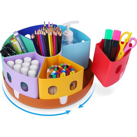 Organisateur Tournant - 7 Récipients Détachables - Base Pivotante 360° - Pour Bureau École Atelier Créatif - 1 Pièce