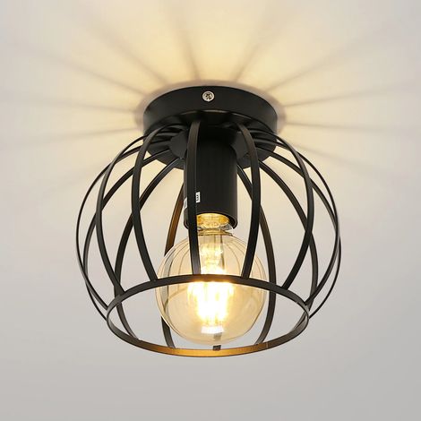 1-Pack Plafonnier vintage semi-encastré noir – Luminaire à cage avec douille E27 (ampoule non incluse)