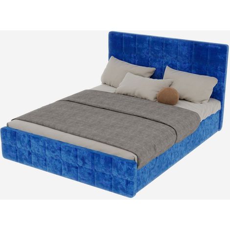 Lit rangement 160 x 200 cm tête de lit velours lit double rangement intégré velours bleu tête de lit rembourrée design moderne (1/5)