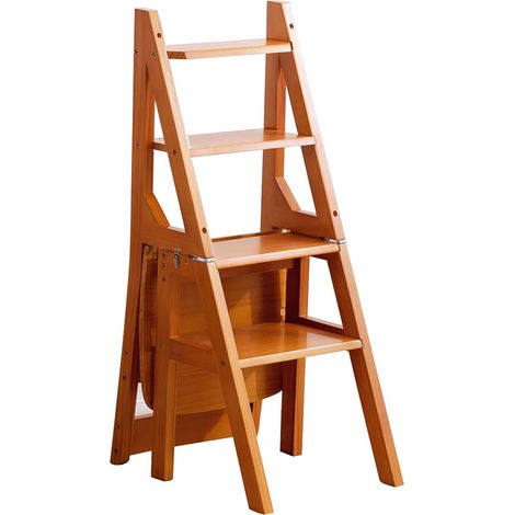 Chaise D'échelle De Bibliothèque Pliante en Bois Massif Escabeaux Escabeau Tabouret Pliable À 4 Marches Escabeaux À Double Usage 4 Marches d'escalade Présentoir Porte-Fleurs (Color : Brown, S : 46x3 (1/5)