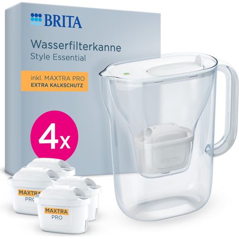 BRITA Caraffa filtrante Style Essential Blanca (2.4L) incl. 4x MAXTRA PRO Expert in calce  compatibile con la porta del frigorifero, con indicatore LED, filtra calce, metalli e molto altro ancora (1/5)