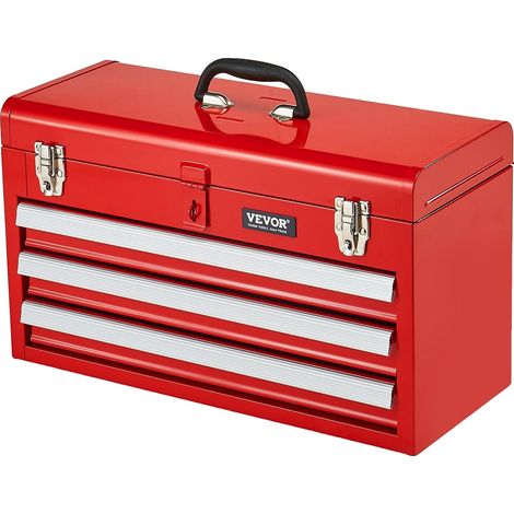 Caja de herramientas metálica VEVOR, 8.6", portátil, 5 cajones, acero resistente, revestimientos de EVA, negra, 3 cajones-a, roja (1/2)