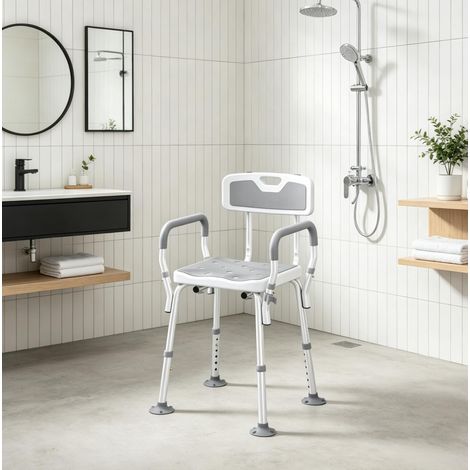 Silla de ducha FloraGrace 56,5x53,5x74-87 cm de aluminio gris (1/5)