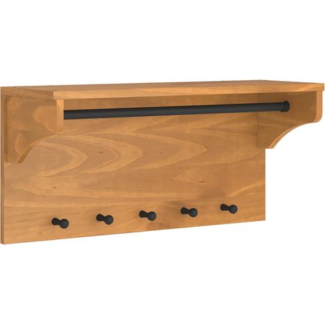 Perchero de pared con 5 ganchos estilo rústico para recibidor 87 x 30 x 42 cm madera maciza de pino 020056695