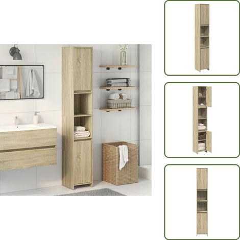 The Living Store Armoire de salle de bain Chêne sonoma 30x30x183,5 cm Aggloméré - Meuble Salle De Bain - Armoire Salle De Bain - Rangement Salle De Bain - Meuble Design - Commode Salle De Bain
