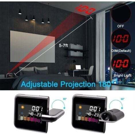 NALOOKAMIC (Noir) Réveil à projection de plafond, réveil numérique à LED, affichage LCD de l'heure, de la température et de la date, prend en charge le chargement USB, format 12 heures et 24 heures (1/4)