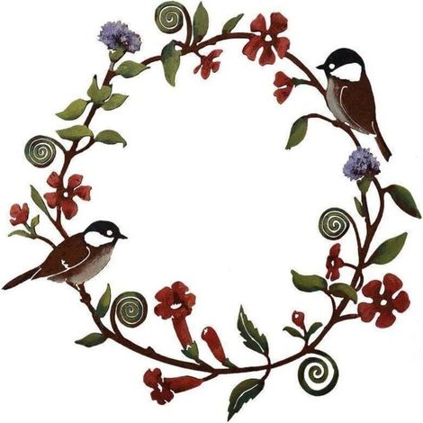 Lntyq Décoration Murale d'oiseaux, 11,8 Pouces, Couronne de Fleurs de mésanges en métal, décoration Murale à Suspendre en métal pour la Maison, Le Jardin et l'extérieur