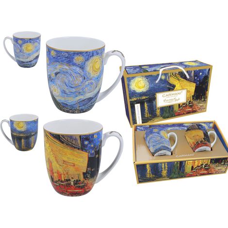 Juego de 2 tazas de Van Gogh: Terraza de café por la noche y Noche estrellada (Carmani). (1/4)