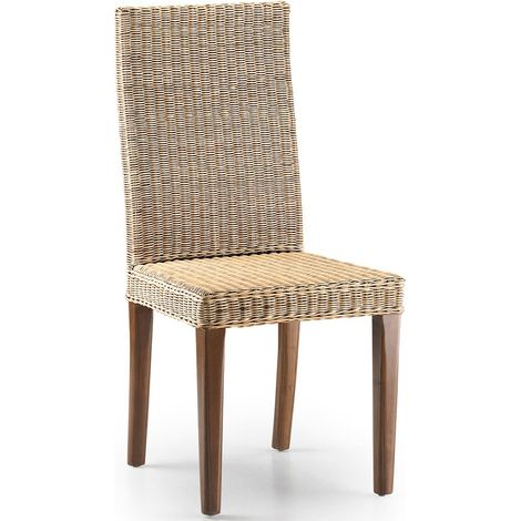 Chaise en bois massif d'acajou et rotin Mova