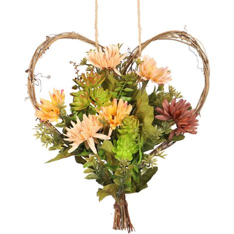 Couronne de printemps-été artificielle pour porte, guirlande de fleurs artificielles, couronne de feuilles vertes, couronne de printemps pour porte, couronne de verdure artificielle d'extérieur à susp (1/5)
