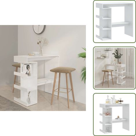 Bartisch mit Regal Hochglanz-Weiß 100x50x101,5 cm - Stehtisch - Bartisch - Bistrotisch - Kücheninsel - Wohnraum (1/5)