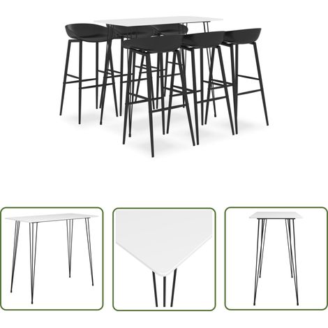 The Living Store 7-tlg. Bar-Set Weiß und Schwarz - Bar Set - Bartisch - Barhocker - Küchenstuhl - Wohnzimmermöbel (1/5)