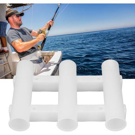 Support de canne à pêche ABS 3 tubes, rack et support d'accessoires de pêche pour eau douce, mer, kayak et yacht, blanc (1/5)