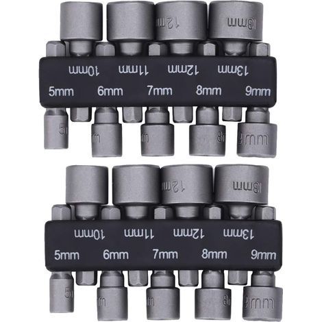Jeu De Douilles Profondes - 2 × 9 Pièces 5 À 13 mm - Adaptateur 1/4 Pouces Hexagonal - Pour Visseuse À Cliquet Et Perceuse - Kit Complet (1/5)