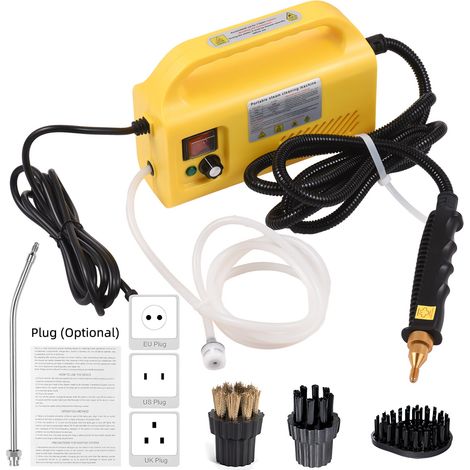 Pulitore a vapore portatile da 2500 W senza serbatoio - Macchina a vapore ad alta temperatura con lancia spray e spazzole per cucina/bagno/fughe e piastrelle - ABS (1/4)