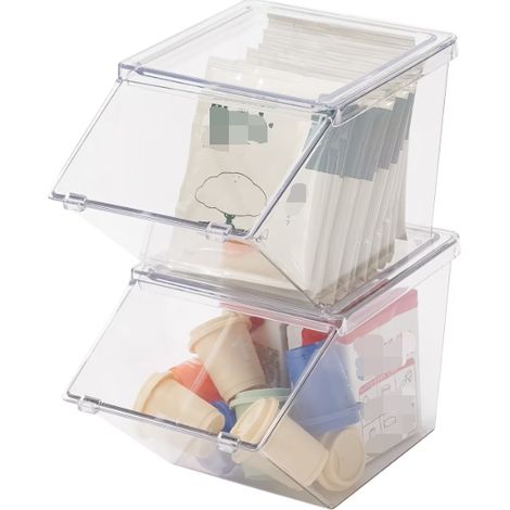 Stapelbarer Teebeutelhalter mit transparentem Fach zur Aufbewahrung von Kaffee und Tee, ideal für Arbeitsplatten, Schränke und Vorratskammern. 2er-Set.