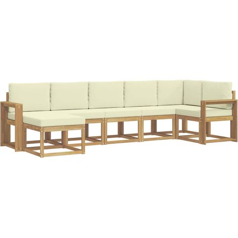Outdoor Sofa Set with Cushion 7 pcs White and Cream Polyester vidaXL (1/5)