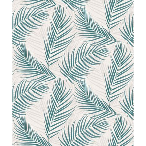 Papier peint motif feuile blanc & vert salle de bain Tapisserie tropicale motif feuille chambre adulte Papier peint intissé exotique salon (1/5)