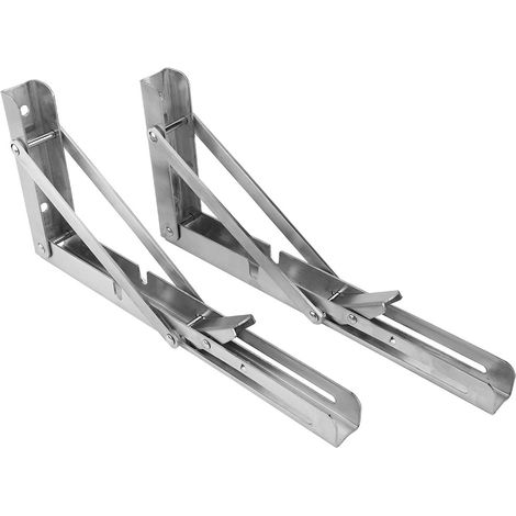 2 supports de table pliants triangulaires de 25 cm (10 pouces) en acier inoxydable, fixation murale pour étagère