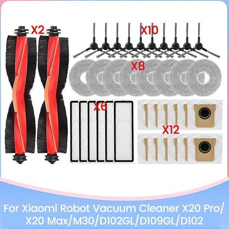 Pièces détachées pour aspirateur robot Xiaomi X20 Pro/X20 Max/M30/D102GL/D109GL/D102 : brosse, filtre HEPA, lingette de nettoyage et sac à poussière (1/5)