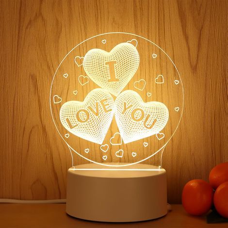Veilleuse LED acrylique, lampe illusion cœur 3D, lampe romantique LED en forme de cœur 3D à lumière chaude, cadeau pour maman, cadeau pour la fête des mères, cadeau pour la Saint-Valentin, cadeau de N (1/4)