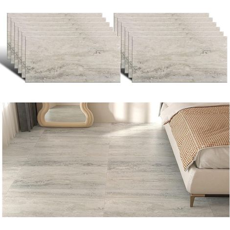 Dalle PVC Adhesive Sol Gris Carrelage Adhesif Sol Salle de Bain Autocollant Carreaux Adhesif Cuisine Imperméable Épaissir Dalle PVC Garage Chambre 1.5mm 12 Pièces 60cm x 30cm (1/5)