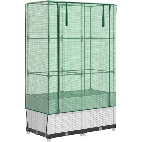 Aiuola rialzata/fioriera con copertura effetto rattan 80 x 40 x 138 cm bianco 020038787