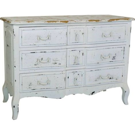 Commode blanche style ancien à neuf tiroirs en bois mdf - blanc antique effet vieilli (1/5)