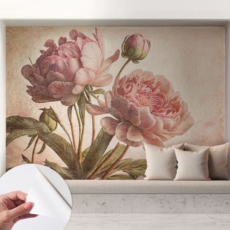 Papier peint adhésif décoratif pour salon chambre et cuisine Facile à poser avec colle Pivoines délicates 208x146 cm (1/5)