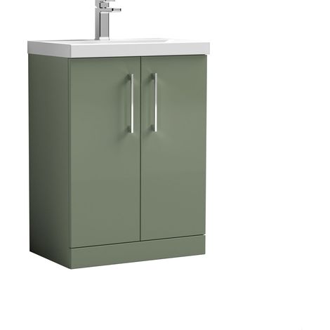 Balterley Contemporary Bathroom 2-Door Floor-Standing Thin-Edge Vanity Unit Basin, Satin Green, 600mm