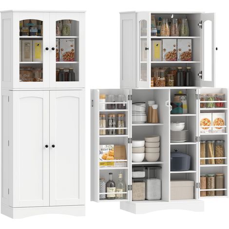 Mobile Dispensa 162 cm, Credenza Cucina, Ante Soft-Close Acrilico, Ripiani, Bianco.
