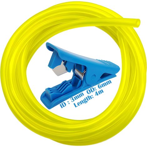Durite Carburant,  3 x 6 mm Durite Essence 4 m, Tuyau Essence Tondeuse, Conduite de Carburant, adaptée aux tondeuses à gazon, scies à chaîne, souffleurs, avec 1 coupe-tube