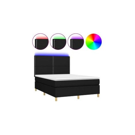 Sommier à lattes de lit et matelas et LED Noir 140x200 Tissu (1/5)