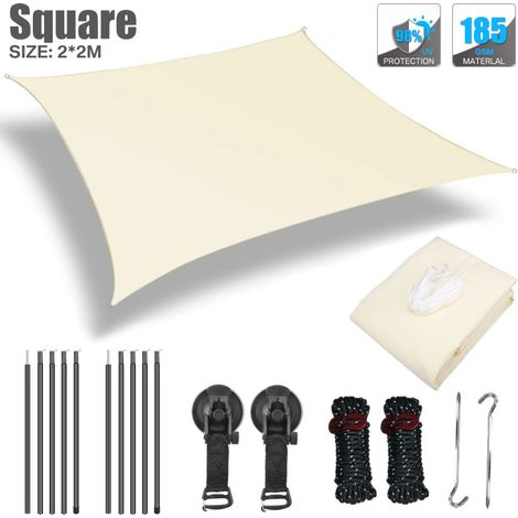 Auvent de camping-car (2x2m beige), résistant aux UV et imperméable, avec poteaux en alliage d'aluminium (1/5)
