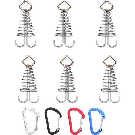 Piquet De Tent - Aluminium Et Acier Inoxydable - Pour Terrasse Plancher Bois Balcon - Avec Mousqueton D Et Boucle À Ressort - Lot De 4 (1/5)