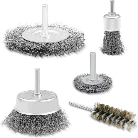 Lot de 5 Brosses Métalliques, Brosse Metallique pour Perceuse Queue de 6 mm, Meuleuse pour Visseuse Perceuse à Nettoyer Bois en Métal pour L'Élimination de la Peinture/Corrosion/Rouille (1/5)