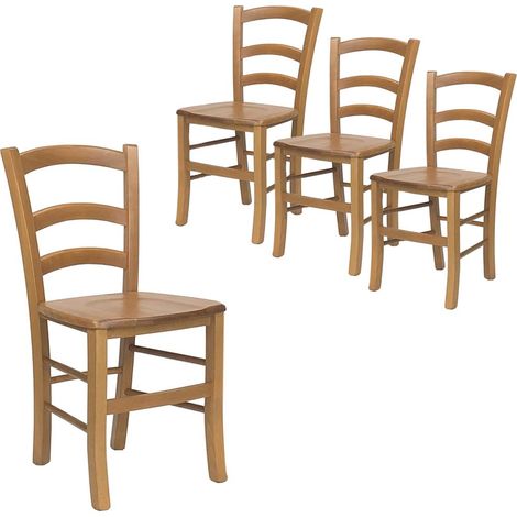 4 Sedie in legno massello paesana Noce Chiaro - Misura 43x42x86 cm - Sedia tradizionale robusta - Per casa, cucina, agriturismo e ristorante (1/5)