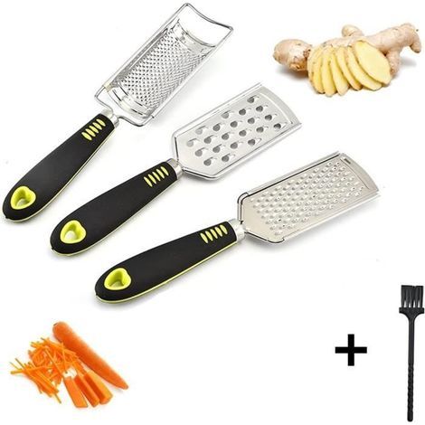 Reibe, Gemüseschneider, Käsehobel, manuelle Reibe und Mühle + Bürste, für Kartoffeln, Gurken, Zwiebeln, Salat, Zitrusfrüchte, 3-teilig (1/4)