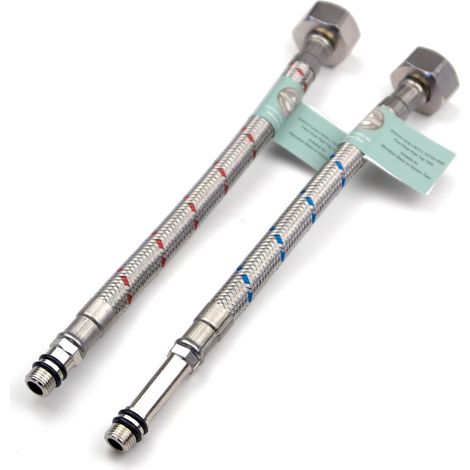 Raccords Flexibles Acier Inox - Lot de 2 - Tressé 304 - Connexion M10 vers 1/2 BSP - Pour Mitigeur Cuisine Lavabo - Longueur 200 mm (1/5)