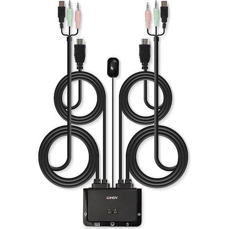 Commutateurs KVM LINDY HDMI KVM Switch 2 Port USB 2.0 Compact HDMI 3D and 4K60 compliant USB 2.0 Audio and Mic
