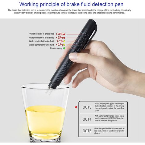 Testeur d'humidité de liquide de frein portable avec 5 LED pour véhicules DOT3/DOT4 - Outil de diagnostic de freinage (1/5)