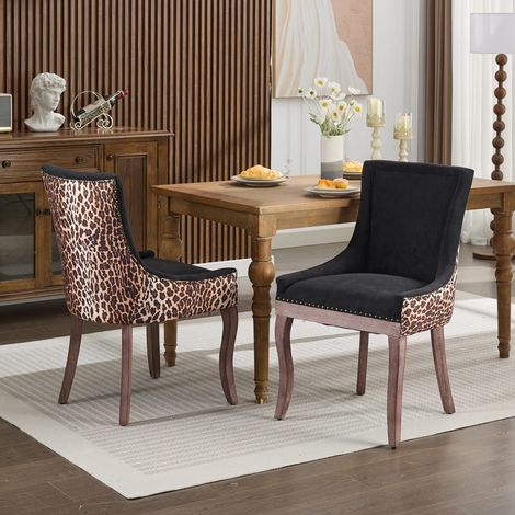 A&A Furniture,Ultra Side Dining Chair, Thickened fabric chairs with neutrally toned solid wood legs, Bronze nail head, Set of 2,Leopard Print,DE1807LP (1/5)