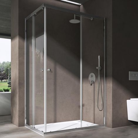 doporro® 75x75cm Eckeinstieg Duschkabine Schiebetür Duschabtrennung Inklusive. Duschwanne Klarglas Eckdusche 6mm ESG Glas Höhe 190cm Ravenna16K plus (1/5)