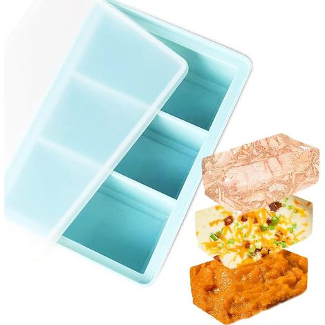 Bac a Glacon Soupe Plateau de Congelation pour Soupe,Bouillon 660ml,3 Compartiment Congelation Potage Soupe Frigo Congelateur avec couvercle (bleu) (1/5)