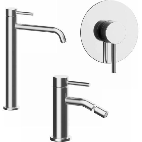 Mélangeur avec lavabo haut, bidet sans vidange et douchette encastrée en laiton chromé Mod. Bette (1/4)